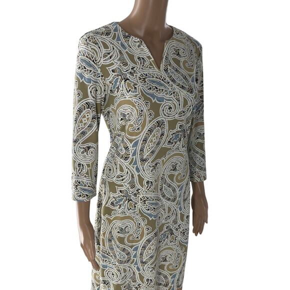 J. McLaughlin Taupe Carly Paisley V Neck Catalina Cloth Dress - Picture 5 of 10